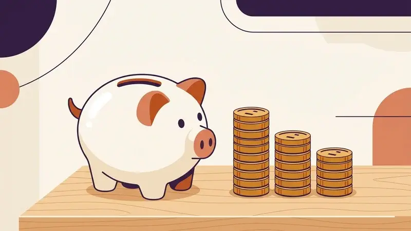 Sparschwein und Münzstapel auf einem Tisch